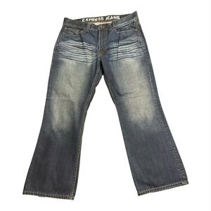 EXPRESS JEANS Mens Size 36x30 Loose Fit Bootcut Denim Jeans Dark Wash